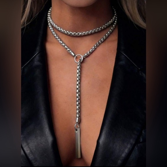 Jewelry - Silver Plated Stainless Steel Lariat Necklace Stainless Steel Long Drop Necklace